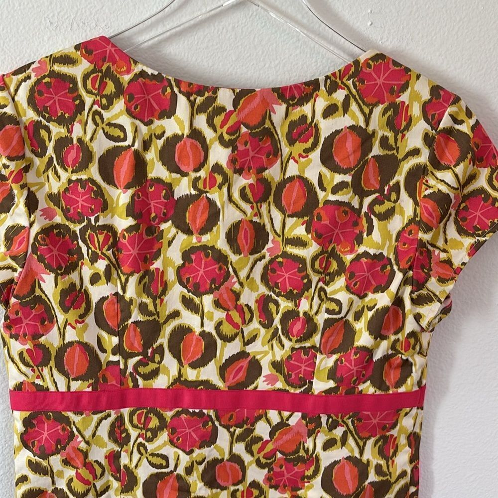Boden Floral Pink Green Empire Waist Cotton Sheath Dress Cap Sleeves Size US 8R - Picture 7 of 10